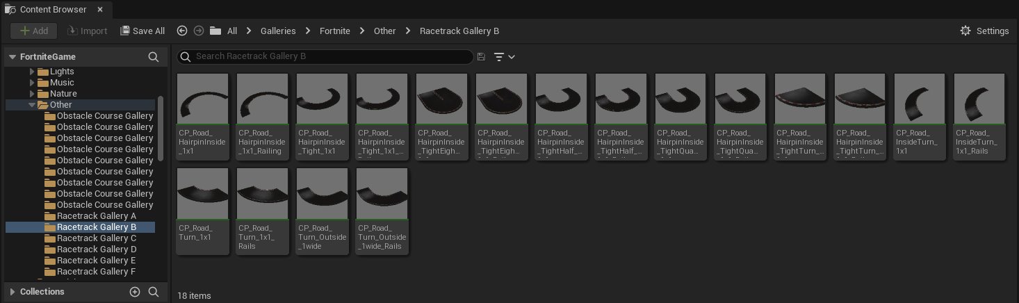 racetrack gallery content browser