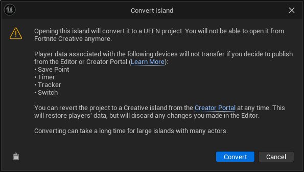The warning popup inside UEFN