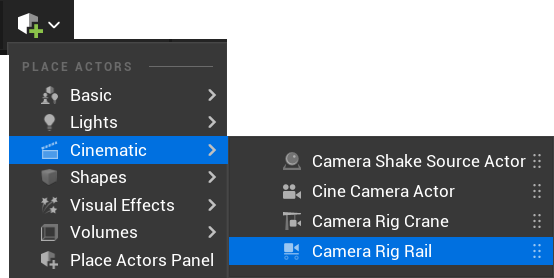 Rig Rail actor in the Place Actors dropdown menu