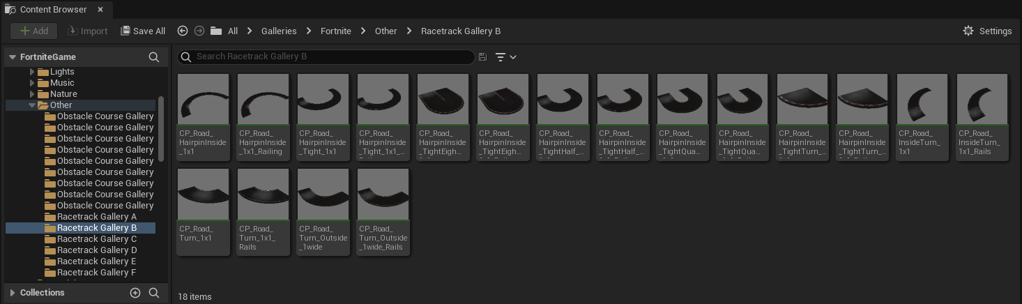racetrack gallery content browser