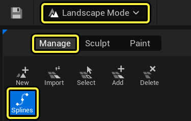 Select the Spline tool from Landscape Mode.