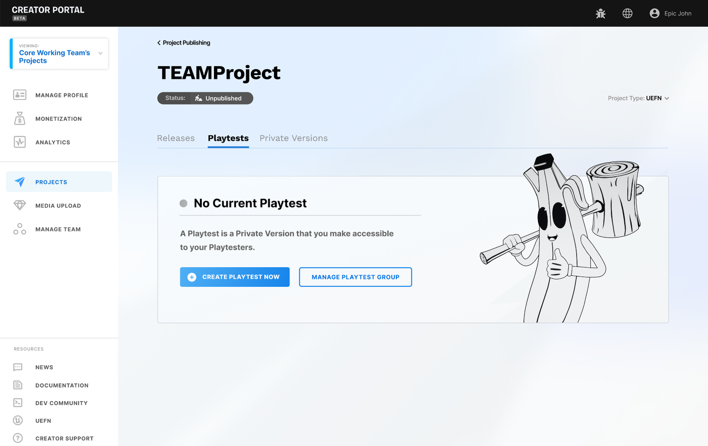 Playtests tab