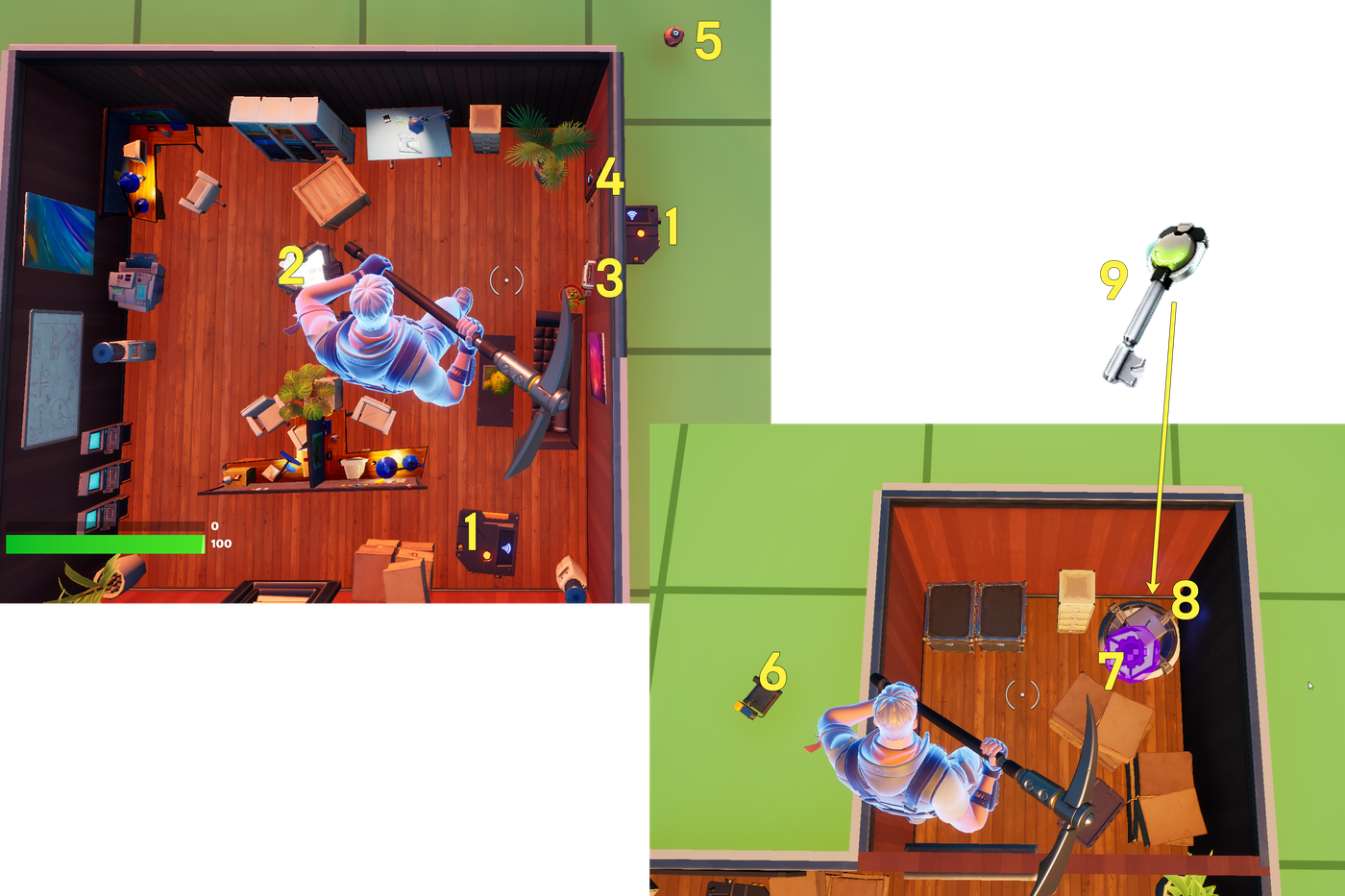 Lay out the devices in a way that forces players to search for clues, and where they can accidentally set off a trigger that will send them a clue.