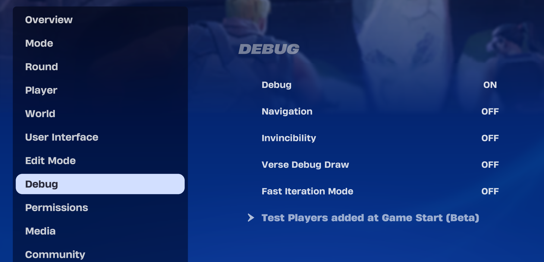 Debug options in Creative