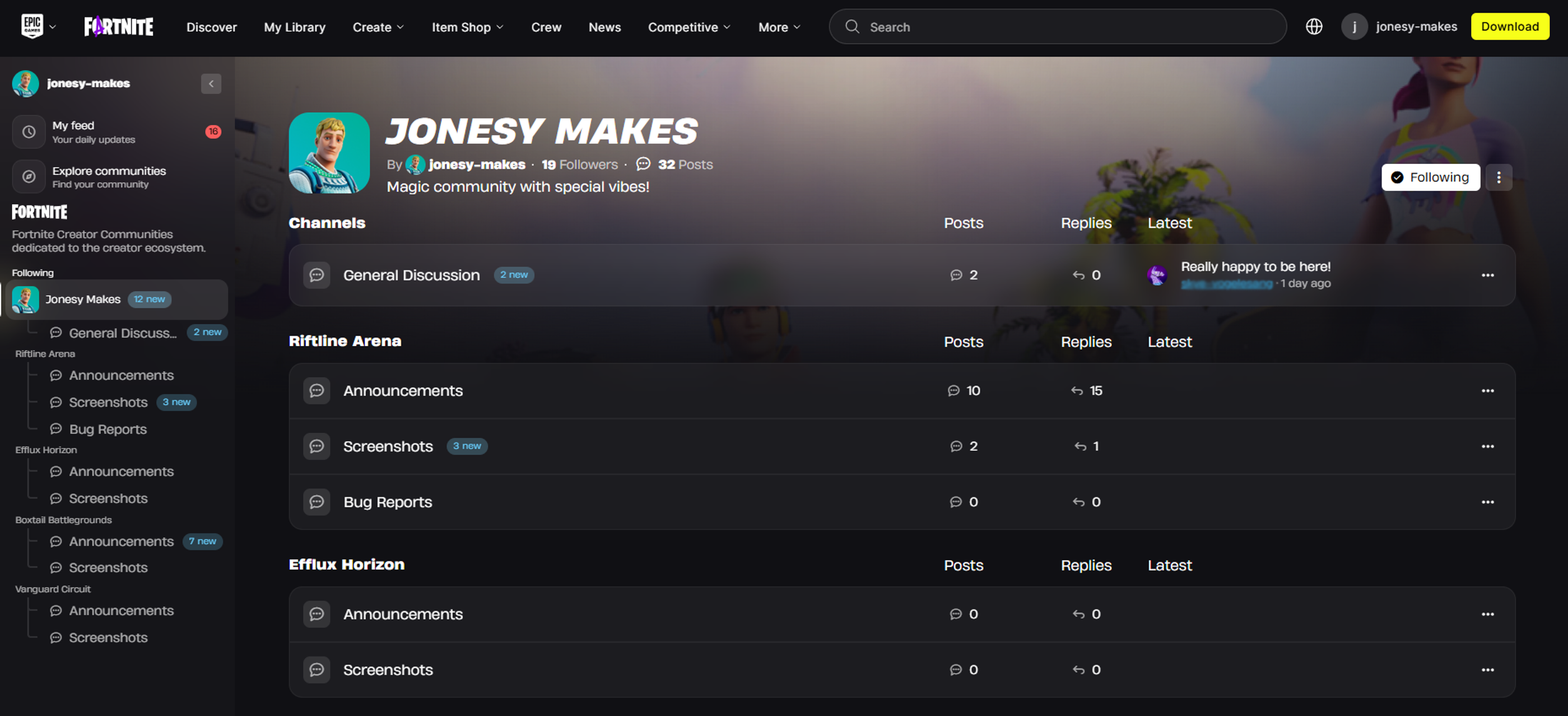 Example of a community front page