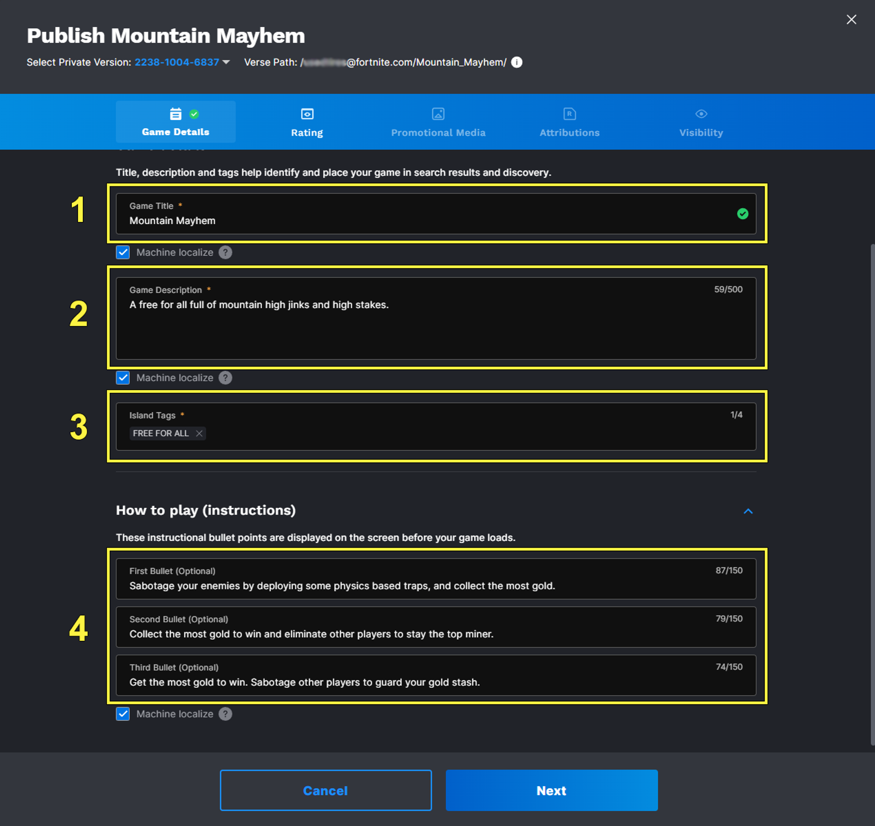 When you fill out the Game Details template, take your time and be thorough. This is part of marketing your island.