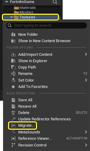 Right-click on the asset you wish to export, then select Migrate...