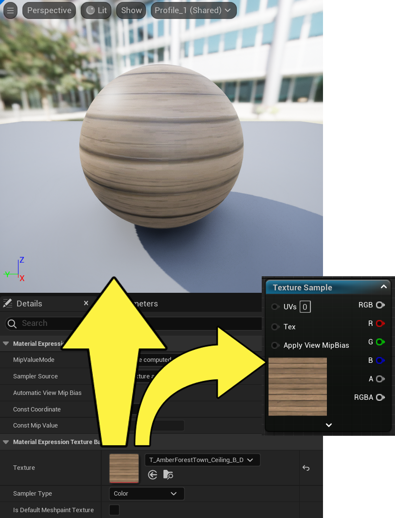 Add a texture to the Texture Sample node.