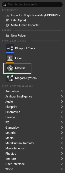 Right-click to open the context menu and select Material from the context menu.
