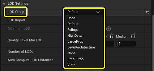 LOD Group Settings