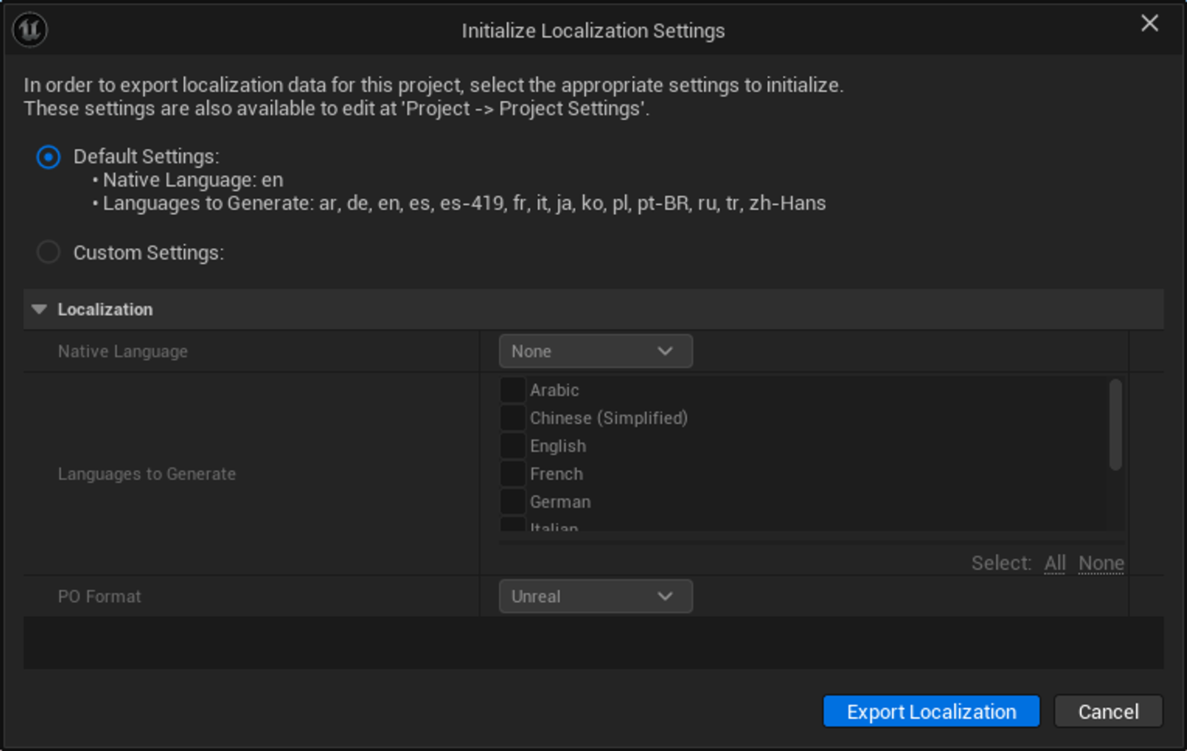 Default Settings