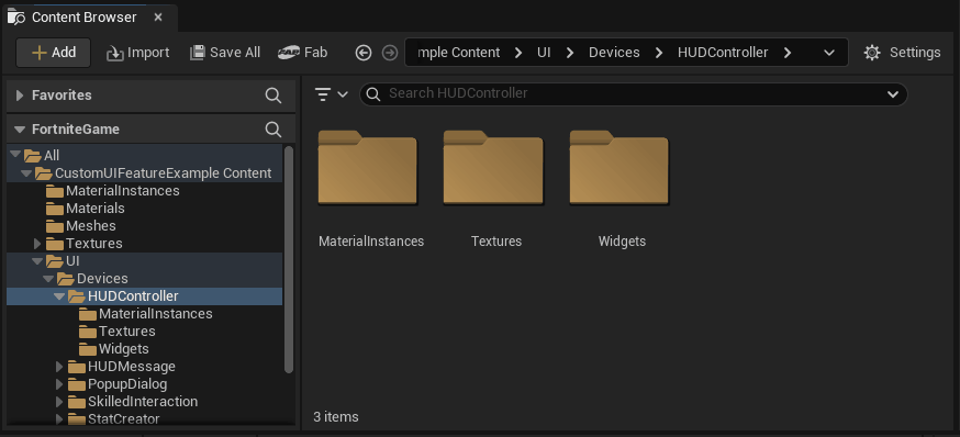 Opening the UW_HCD01 example widget.
