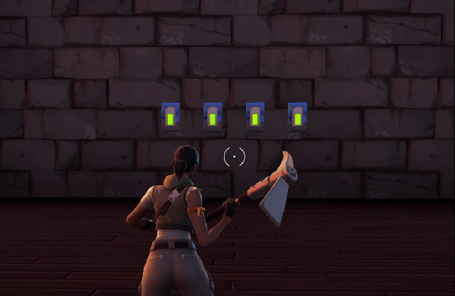 Player interacting with buttons to find the right combination of lights to solve the puzzle and spawn an item