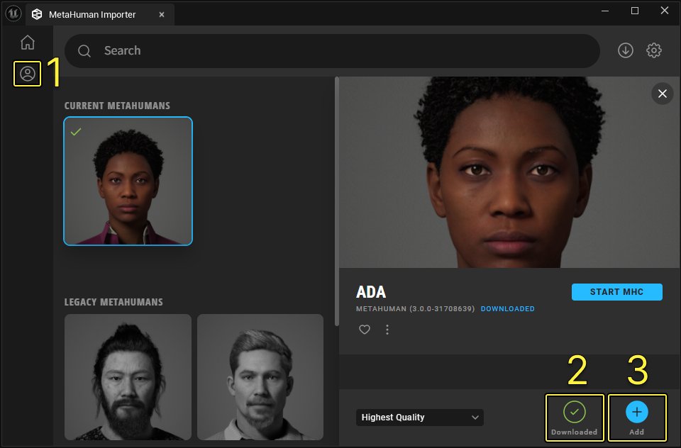 Click the MetaHuman category, download and add your desired MetaHuman to your project