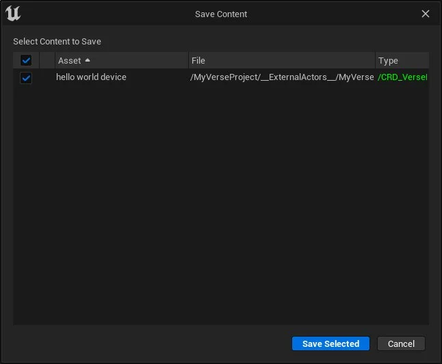 In the Save Content window, choose Save Selected