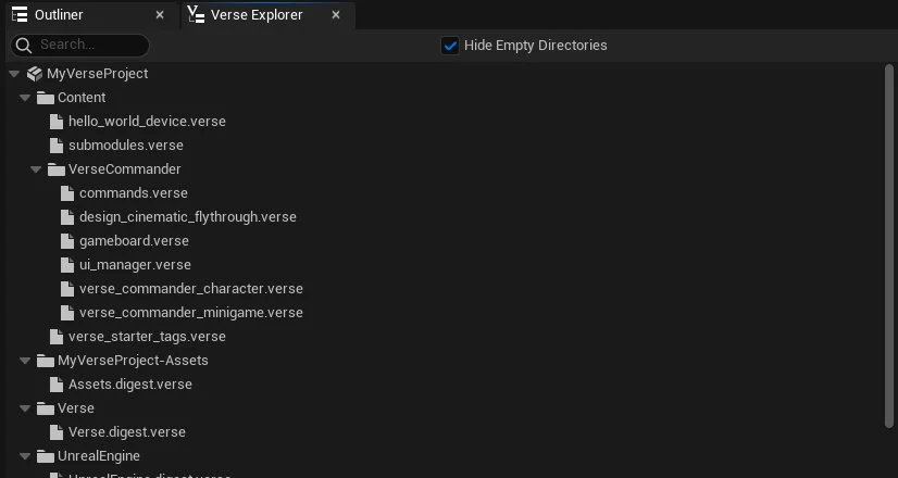 In the Verse Explorer, open the hello_world_device.verse file