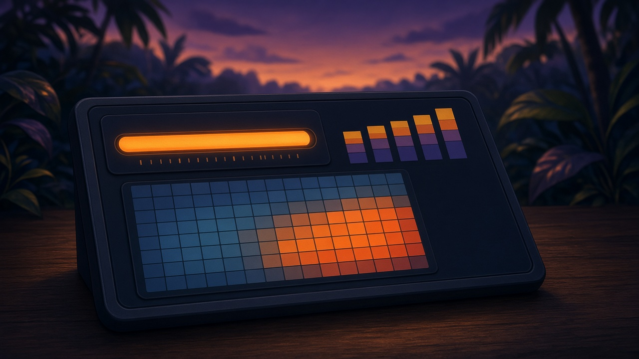 UEFN memory bar, project-size chart, and spatial heatmap on a dusk editor desk
