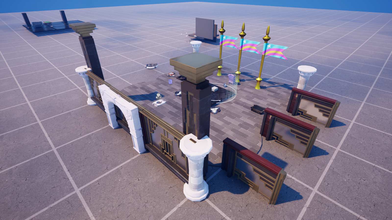 The hops-counter scene: a scoreboard beside the castle arena, tracking every jump